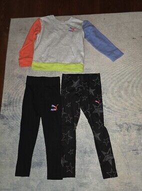 Puma Black Star-Print Leggings with Multicolor Puma Logos